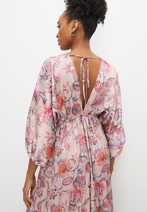 edit - Dolman sleeve boho tiered maxi - light pink