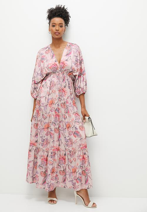 edit - Dolman sleeve boho tiered maxi - light pink