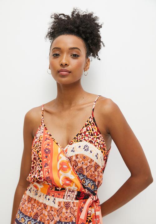 edit - Boho print mix wide leg jumpsuit - magenta paisley