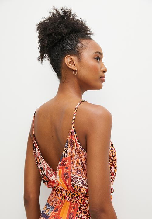 edit - Boho print mix wide leg jumpsuit - magenta paisley