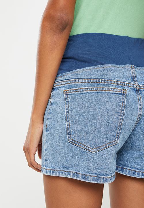 Cotton On - Maternity high mom denim short - rain blue