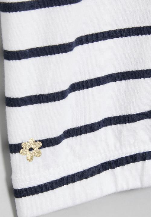Cotton On - Corey crop tee - white/navy blazer stripe