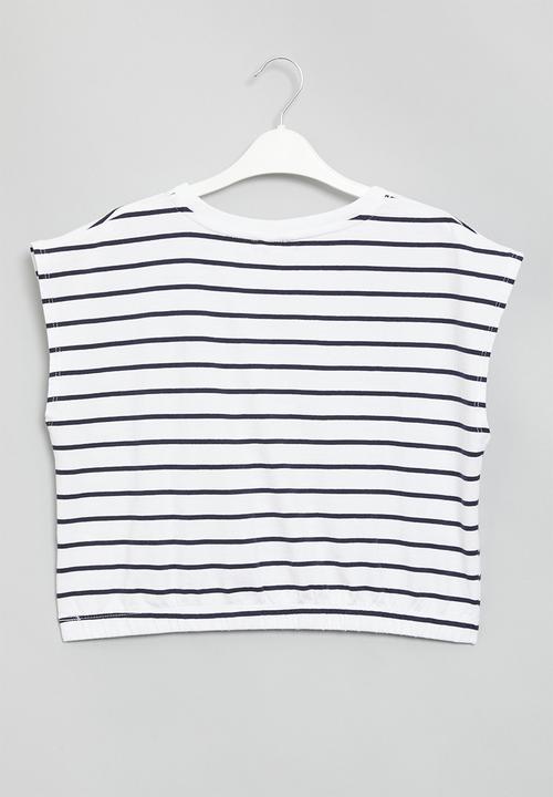 Cotton On - Corey crop tee - white/navy blazer stripe
