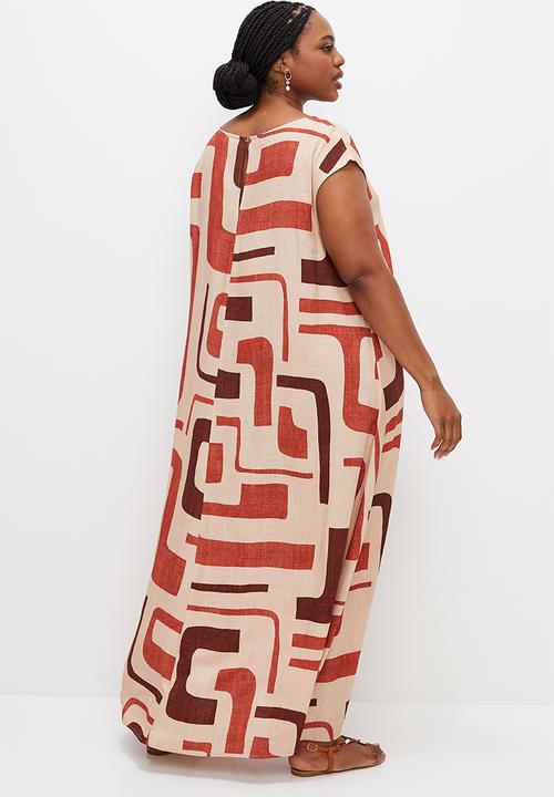 edit Plus - Sleeveless trapeze dress - linear abstract