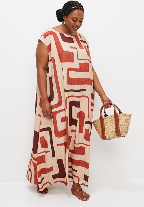 edit Plus - Sleeveless trapeze dress - linear abstract