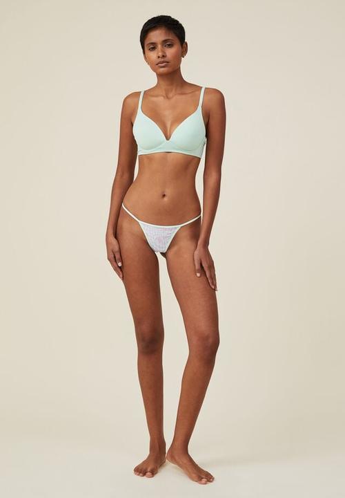 Cotton On - Tiny invisible tanga g string - harlequin check cameo green