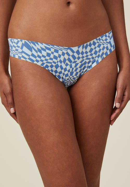 Cotton On - The invisible g string brief - harlequin check silky blue