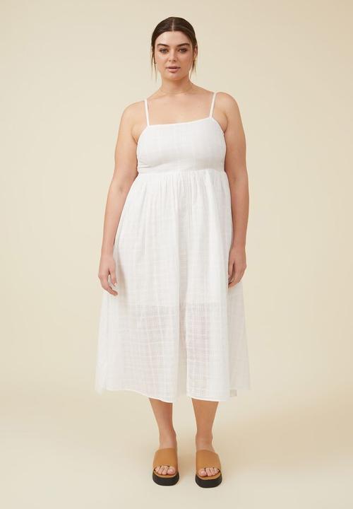 Cotton On - Curve tiane strappy midi dress - white