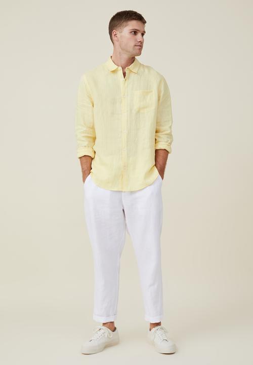 Cotton On - Linen long sleeve shirt - lemon