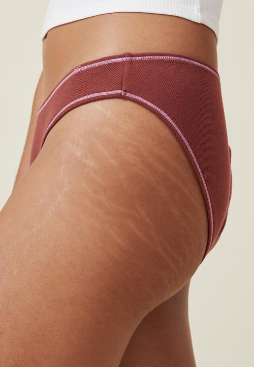 Cotton On - Organic cotton rib bikini brief - brandy brown