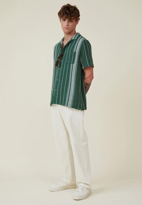 Cotton On - Palma short sleeve shirt - tennis green stripe