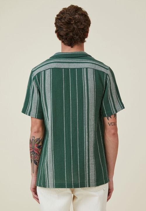 Cotton On - Palma short sleeve shirt - tennis green stripe