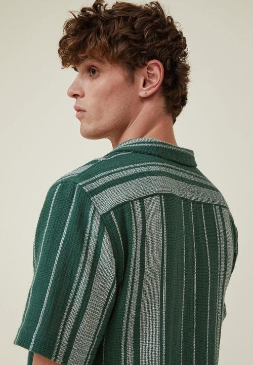 Cotton On - Palma short sleeve shirt - tennis green stripe