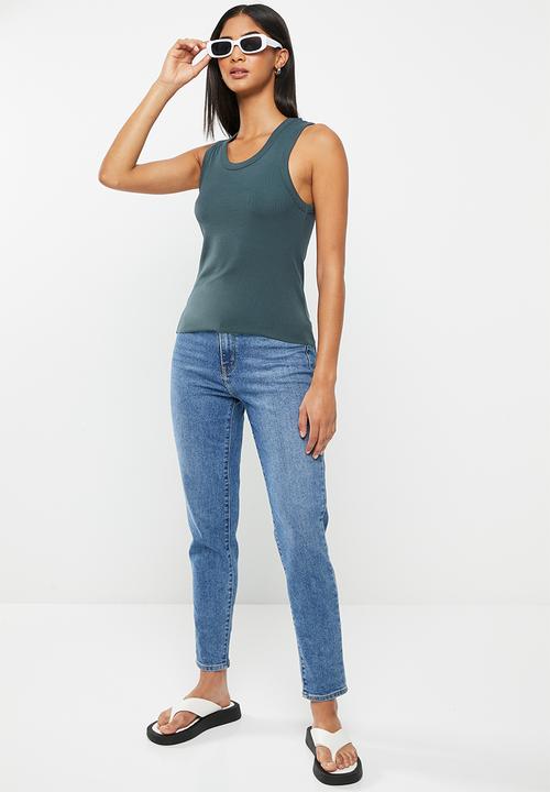 Cotton On - The one organic rib scoop tank - deep sea green