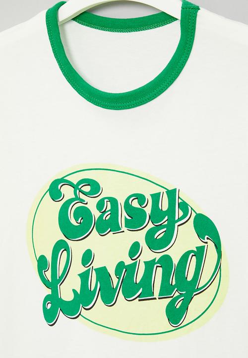 Pop Candy - Easy living tee - white & green 