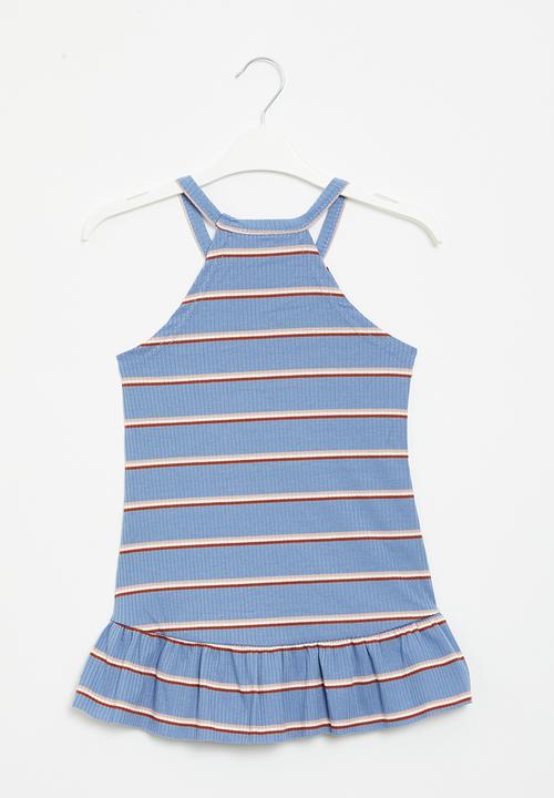 Pop Candy - Girls stripe dress - blue