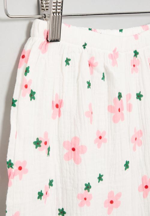 Pop Candy - Girls pants with flowers - white