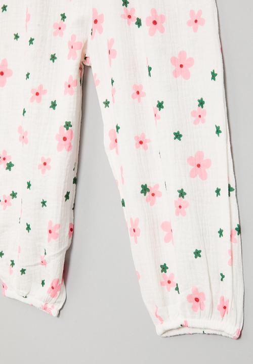Pop Candy - Girls pants with flowers - white