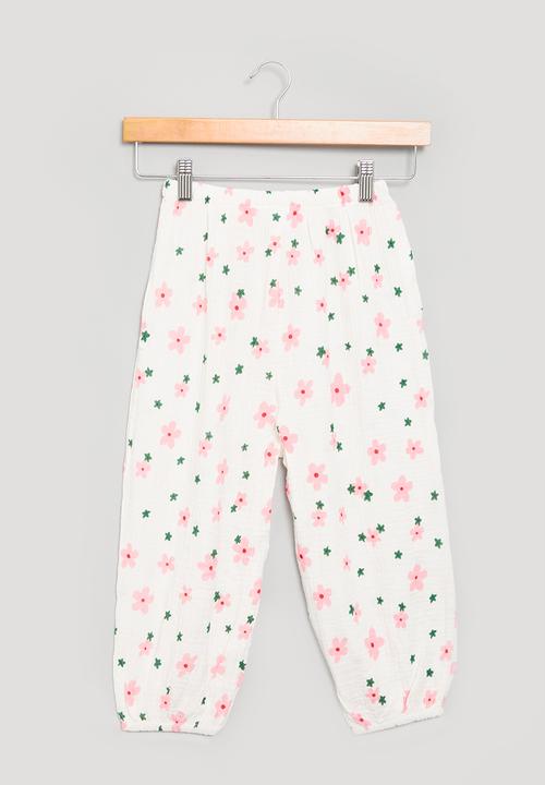 Pop Candy - Girls pants with flowers - white