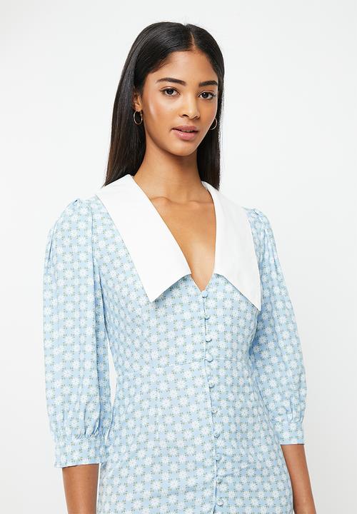Glamorous - Collar dress - pale blue ditsy