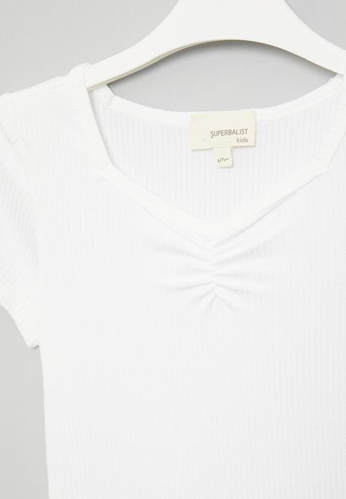 Superbalist - V-neck rib tee - white