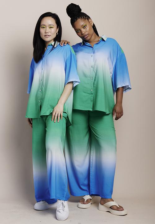 Me&B - Cropped wide leg printed pants -  blue ombre