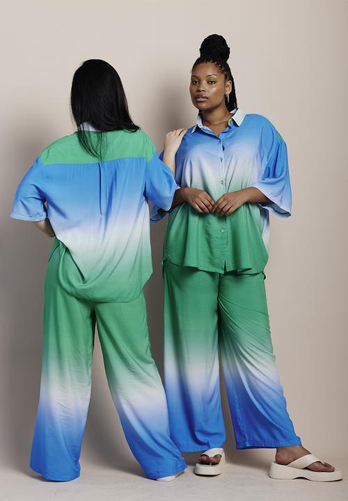 Me&B - Cropped wide leg printed pants -  blue ombre