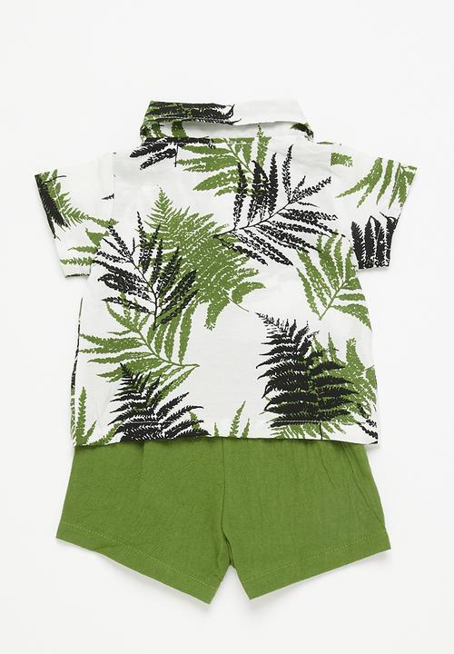 Pop Candy - Baby boys shirt & short set - white & green