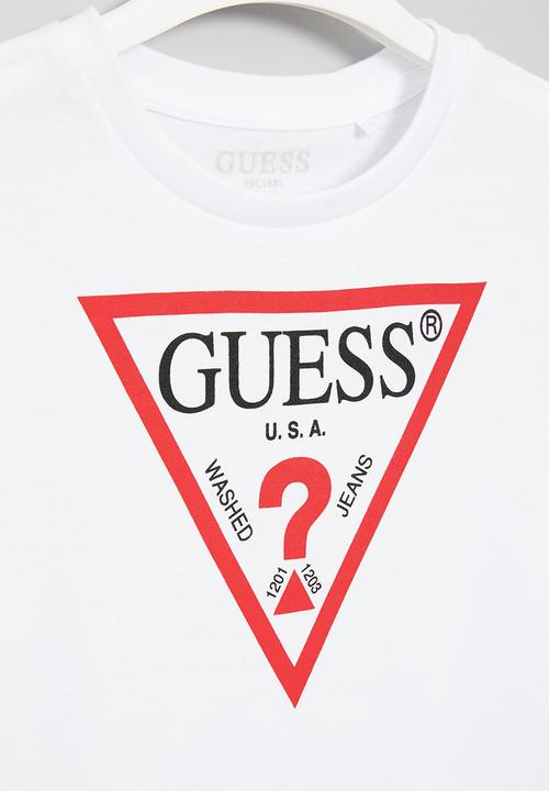 GUESS - Short sleeve tri logo tee - white