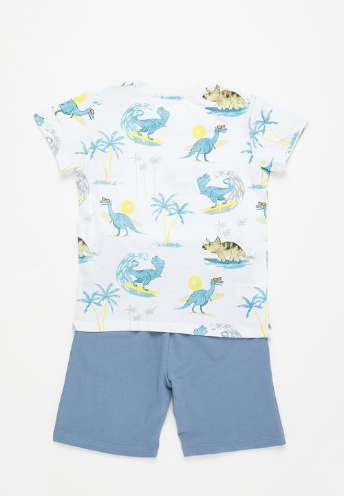 Pop Candy - Boys printed tee & short set - white & blue
