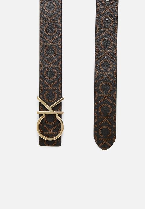 Calvin Klein - Re-lock ck rev belt - safari canvas & brown mono