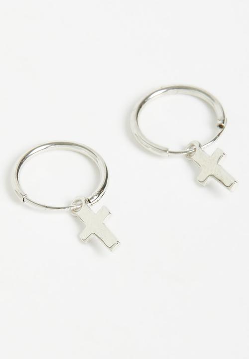 Superbalist - Sterling silver cross charm earrings - silver