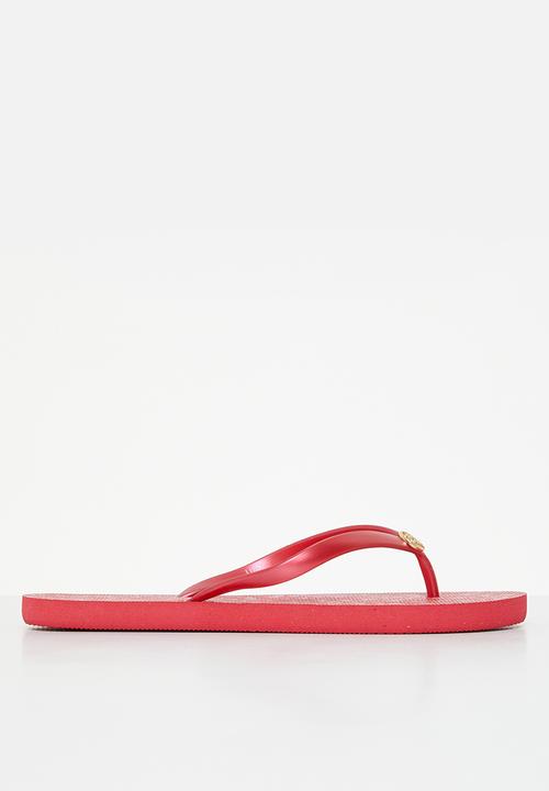 POLO - Basic floral print flip flop - red