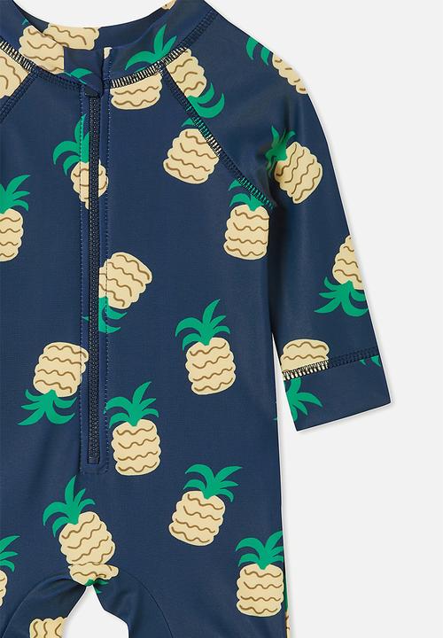Cotton On - Cameron long sleeve swimsuit - indigo/tropical pineapples