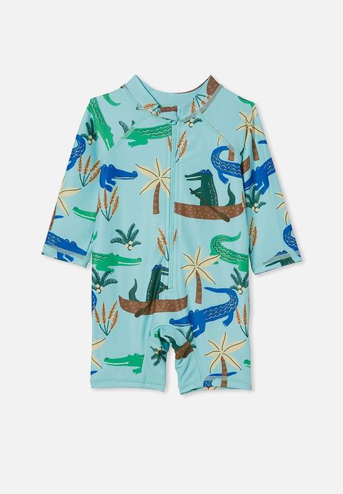 Cotton On - Cameron long sleeve swimsuit - heaven blue/crazy crocodiles