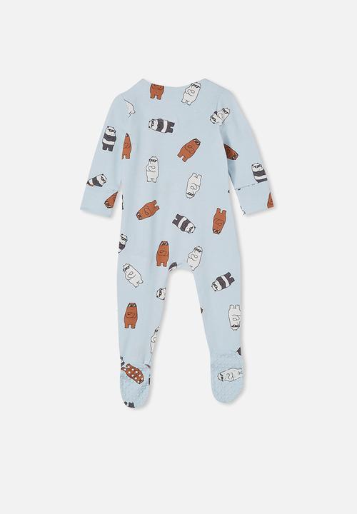 Cotton On - The long sleeve zip romper- lcn - lcn wb frosty blue/cool we bare bears