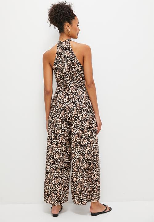 edit - Split leg high neck jumpsuit - mono abstract animal