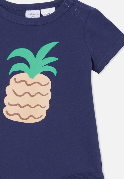 Cotton On - The short sleeve bubbysuit - indigo/tropical pineapple