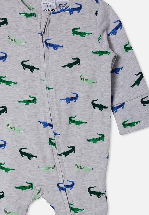Cotton On - The long sleeve zip romper - cloud marle/carter crocodile
