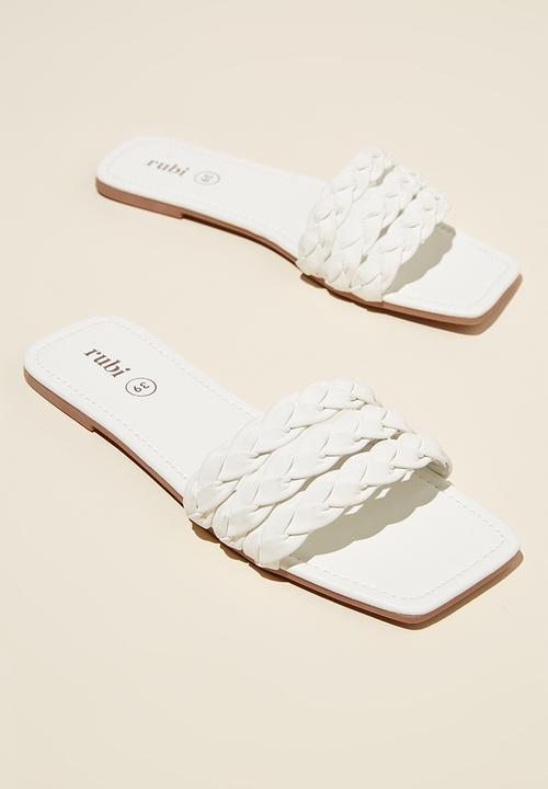 Cotton On - Marley braided slide - white nubuck pu 