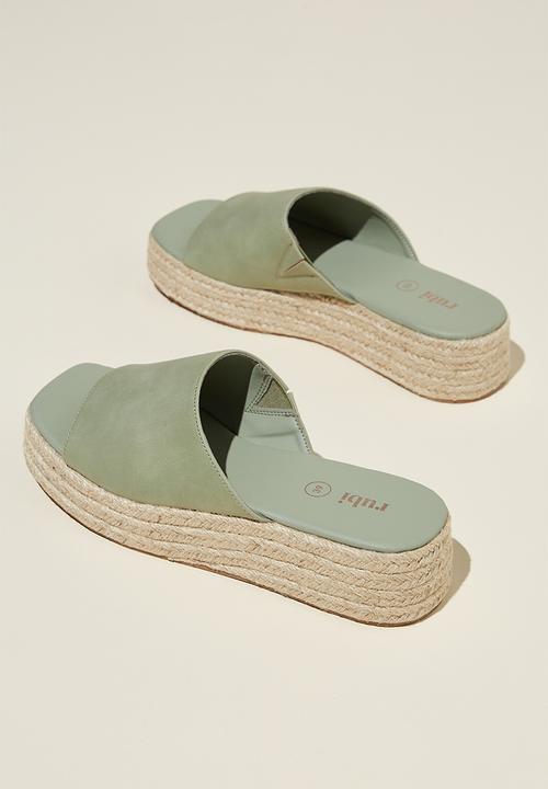 Cotton On - Erin espadrille flatform slide - sage nubuck