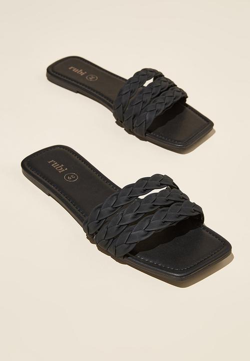 Cotton On - Marley braided slide - black nubuck pu