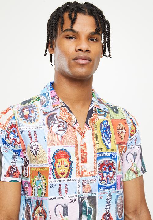 Butan - Aluuta mask - stamped - short sleeve shirt - multi