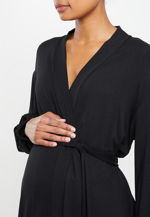 edit Maternity - Maternity balloon sleeve robe - black