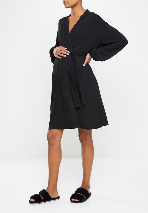edit Maternity - Maternity balloon sleeve robe - black