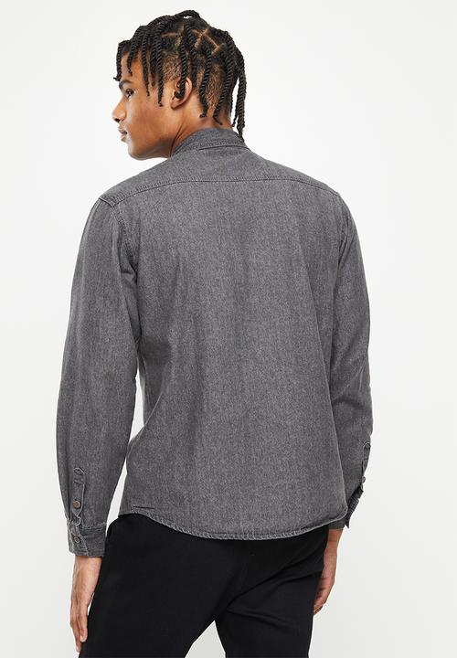 basicthread - Grey wash denim shirt - grey