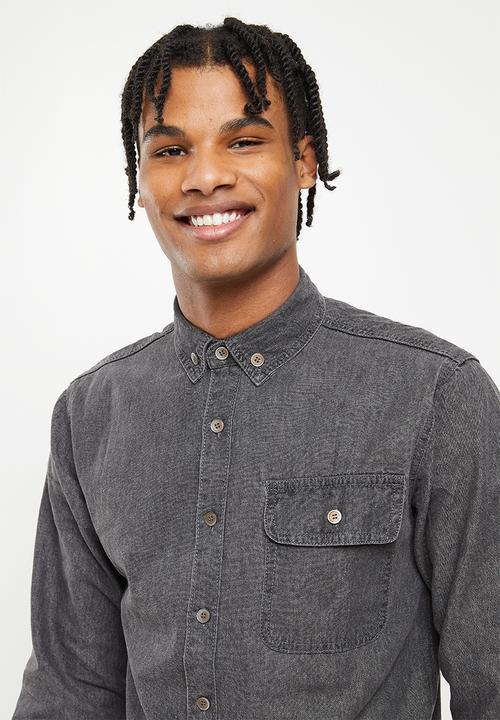 basicthread - Grey wash denim shirt - grey