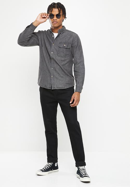 basicthread - Grey wash denim shirt - grey