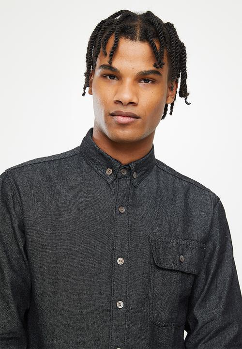 basicthread - Black wash denim shirt - black