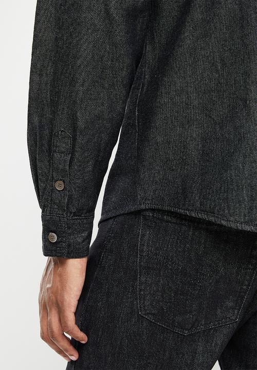 basicthread - Black wash denim shirt - black